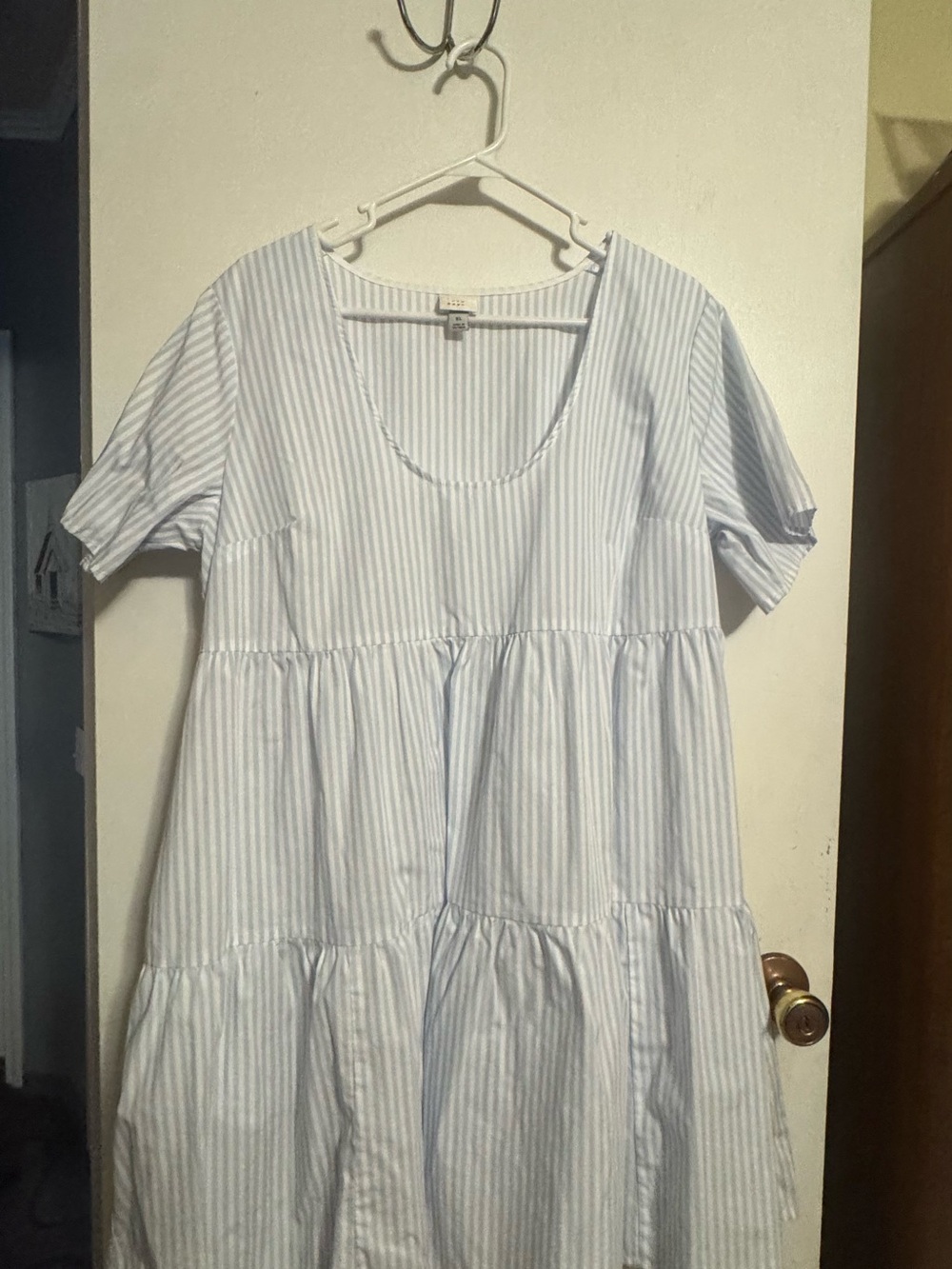 a new day Light Blue & White Striped Tiered Midi Dress